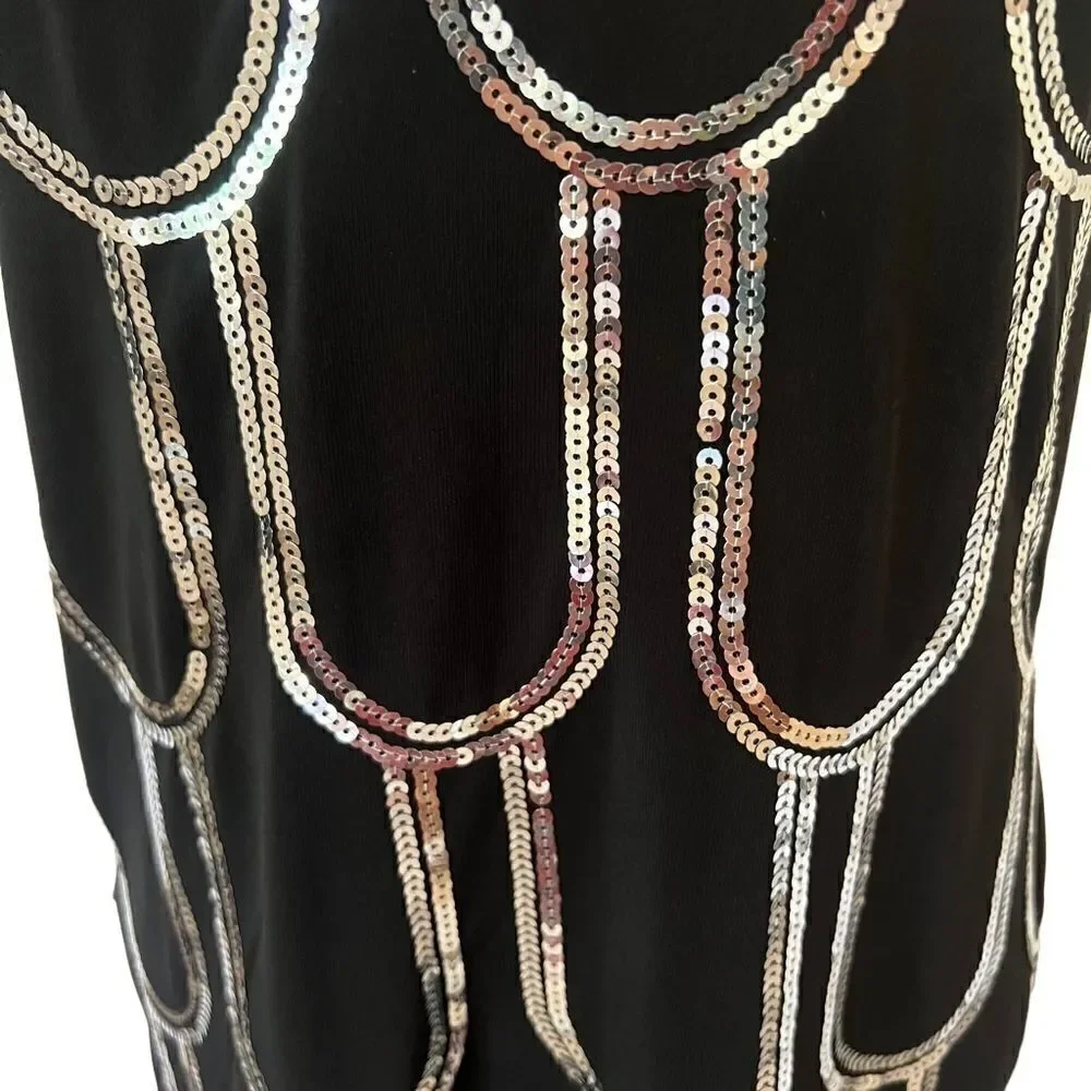 Black Sequined Cocktail Dress. Sleeveless. Size 4. Great Condition!